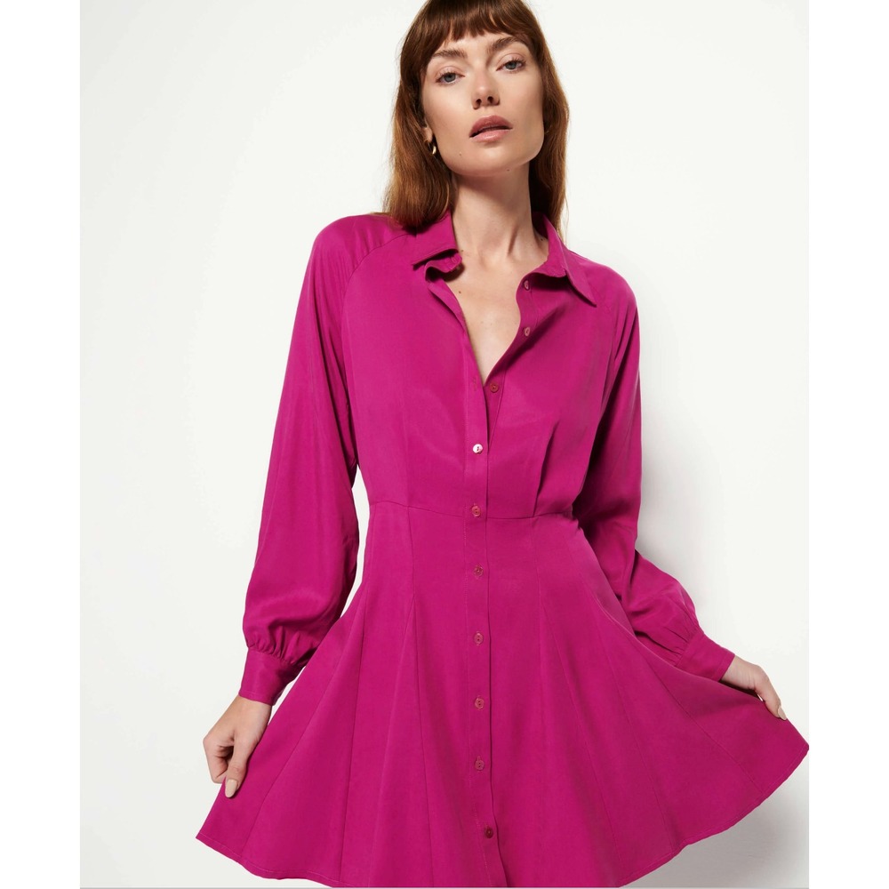 NWT Nation Tanya Dress Medium Button Front Long Sleeve Miss Magenta Mini Shirt